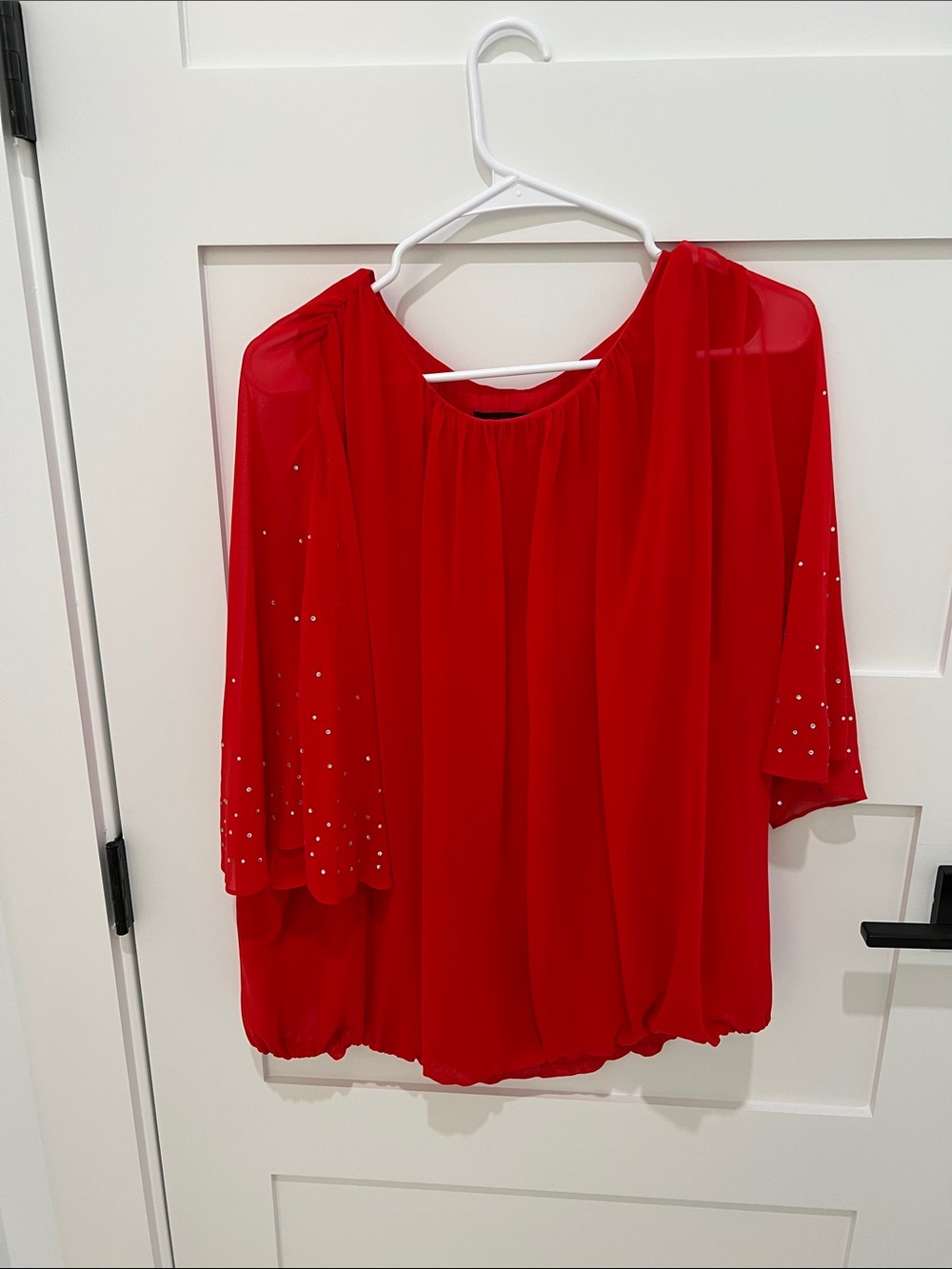 Vince Camuto Red Beaded Blouson Top
